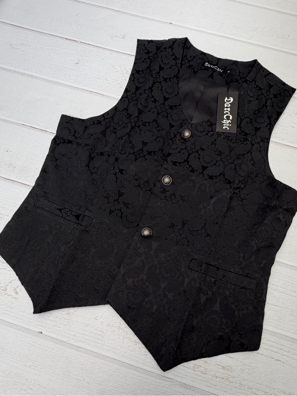 DarcChic Black Brocade Gothic Victorian Steampunk Vest Waistcoat XL NWT